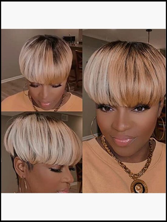Pixie Cut Wig with Bangs Short Layered Bob Synthetic Straight Hair Wig for Women